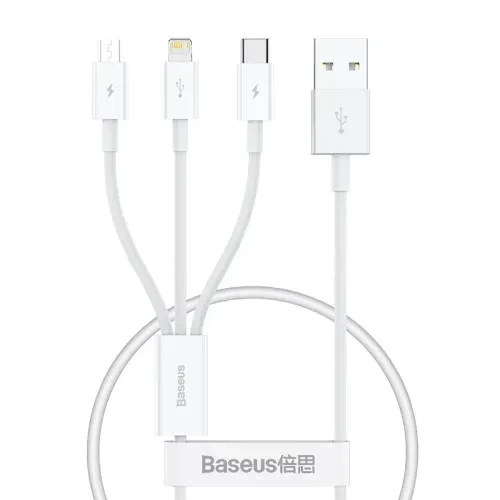 USB Baseus Superior Series Fast Charging Data Cable USB to M+L+C 3.5A 0.5m White P10320105221-01 - Фото 1 USB Baseus Superior Series Fast Charging Data Cable USB to M+L+C 3.5A 0.5m White P10320105221-01 - изображение 1