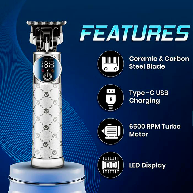 Триммер аккумуляторный VGR V-942 WHITE, 4 насадки, LED дисплей - изображение 6
