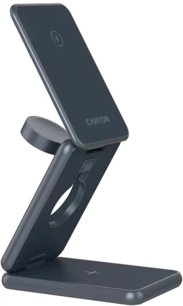 Бездротовий зарядний пристрій Canyon OnCharge 309 15 Вт 3-in-1 Metal (CNS-WCS309M) - зображення 3