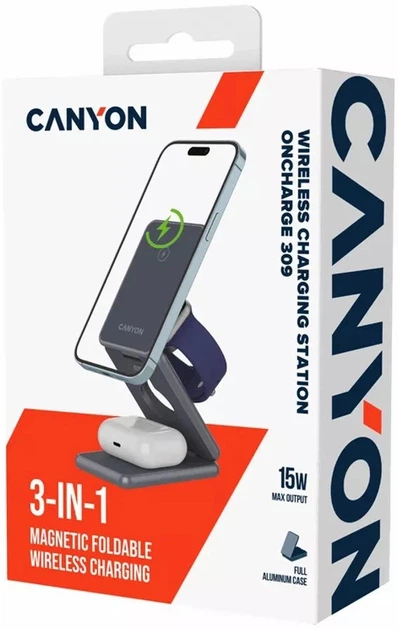 Бездротовий зарядний пристрій Canyon OnCharge 309 15 Вт 3-in-1 Metal (CNS-WCS309M) - зображення 13