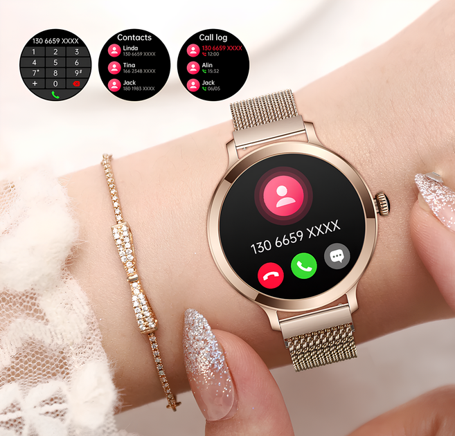 Женские смарт-часы UWatch с защитой от воды для айфона круглый розовый браслет - изображение 4
