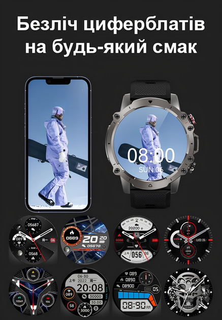 Чоловічий смарт годинник UWatch круглі водонепроникні Сріблястий - зображення 5