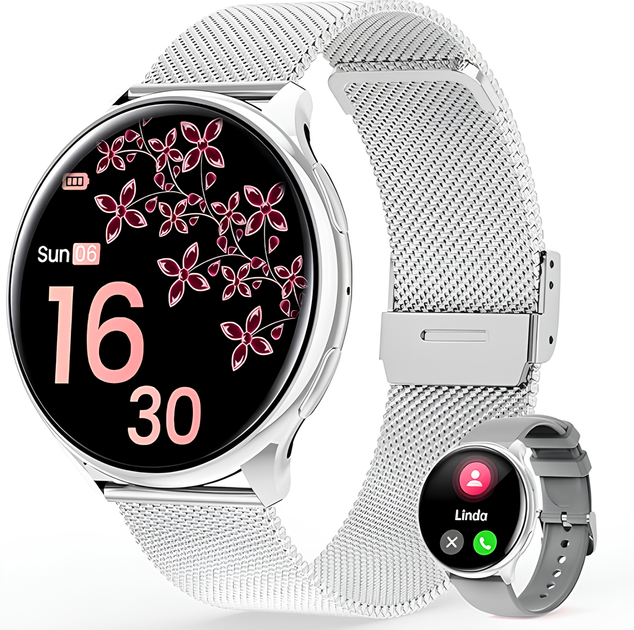 Смарт годинник жіночий UWatch Smart Melisia з двома ремінцями сталеві Сріблястий - Фото 2 Смарт годинник жіночий UWatch Smart Melisia з двома ремінцями сталеві Сріблястий - зображення 2