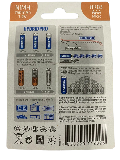 Аккумулятори MastAK AAA HR03 1,2V 750mAh HYDRID PRO R2U Ni-Mh (2шт) - Фото 2 Аккумулятори MastAK AAA HR03 1,2V 750mAh HYDRID PRO R2U Ni-Mh (2шт) - изображение 2