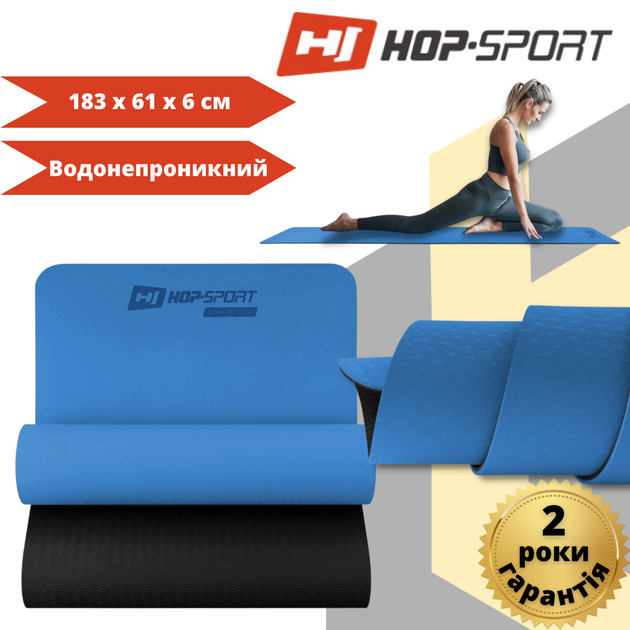 Мат для фитнеса и йоги Hop-Sport TPE 0 6 см HS-T006GM синий гимнастический коврик йога-мат - изображение 10