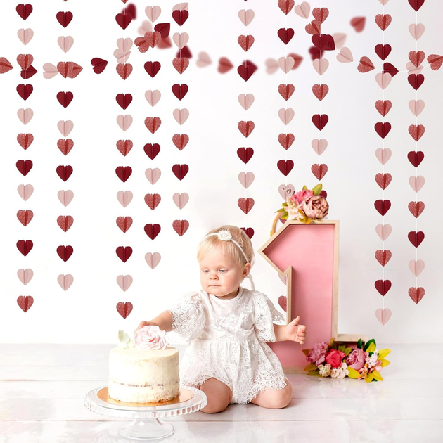 Бумажная Гирлянда Из Сердечек 3D Розовый Бордовый Нежно-Розовый - Фото 5 Бумажная Гирлянда Из Сердечек 3D Розовый Бордовый Нежно-Розовый - изображение 5