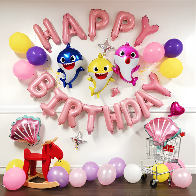 Фотозона Із Кульок Baby Shark Happy Birthday Pink (33 кульки) - Фото 1 Фотозона Із Кульок Baby Shark Happy Birthday Pink (33 кульки) - зображення 1