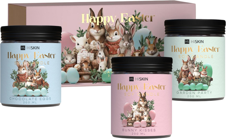 Набір соєвих свічок HiSkin Happy Easter Chocolate Eggs 200 мл + Garden Party 200 мл + Bunny Kisses 200 мл (5905359806943) - зображення 1