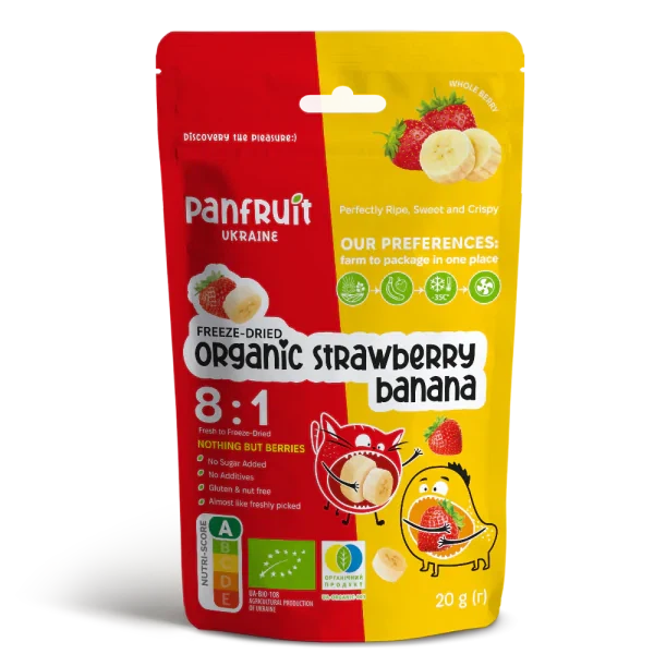Сублимированный микс банан и клубника органические – Panfruit, 20 г - Фото 2 Сублимированный микс банан и клубника органические – Panfruit, 20 г - изображение 2