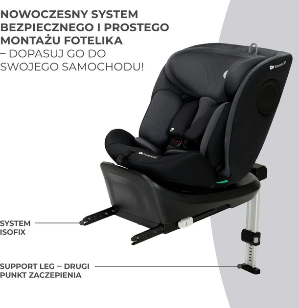 Fotelik samochodowy Kinderkraft I-360 i-Size Black (KCI36000BLK0000) - obraz 10