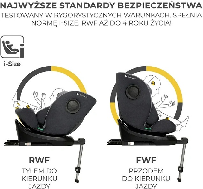 Fotelik samochodowy Kinderkraft I-360 i-Size Grey (KCI36000GRY0000) - obraz 5