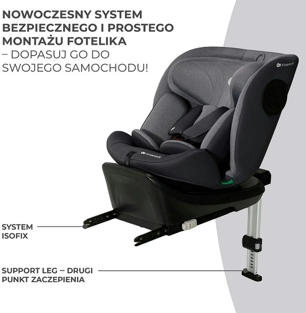 Fotelik samochodowy Kinderkraft I-360 i-Size Grey (KCI36000GRY0000) - obraz 10
