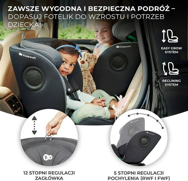 Fotelik samochodowy Kinderkraft I-360 i-Size Grey (KCI36000GRY0000) - obraz 11