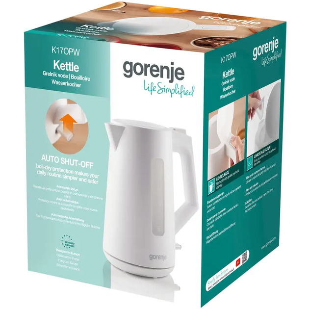 Электрочайник Gorenje K17OPW 1.7л, Strix контроль, белый матовый - изображение 7