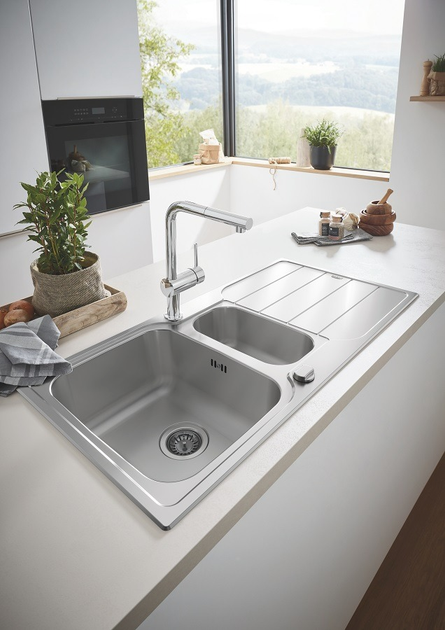 Мийка кухонна Grohe K500, нерж.сталь, прямокут., з крилом, 1000x500x200мм, чаша - 2, врізна, нержавіюча сталь - изображение 3