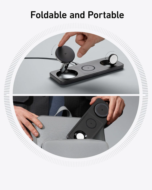 Зарядний пристрій Anker MagGo Foldable 3-in-1 Wireless Charging Stand Qi2 для iPhone чорний (2000145) - зображення 6
