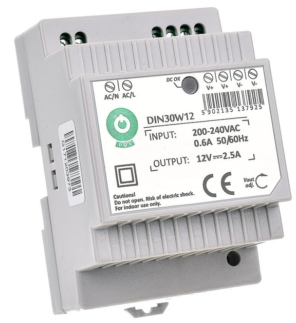 Трансорматор до ламп POS DIN Rail PSU 12V/2.5A (DIN30W12) - зображення 1