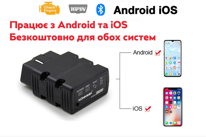 Диагностический сканер автомобильный (автосканер) Konnwei KW902 OBDII Bluetooth v5.0 Black (3_06895) - изображение 4