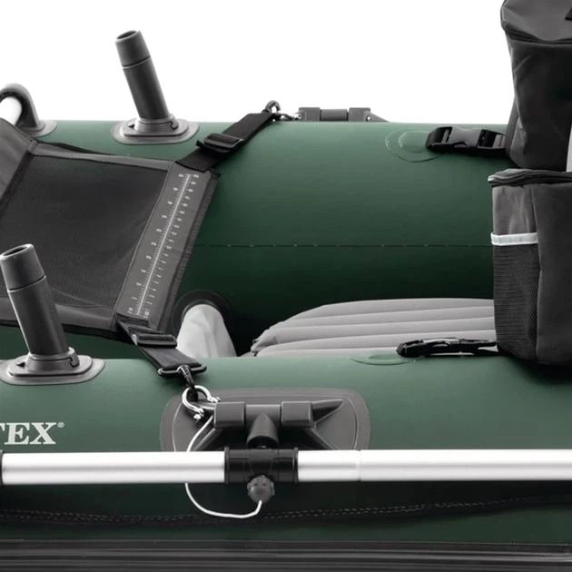 Лодка рыбацкая надувная Intex 68381 Big Catch Pro одноместная с Super Tough 165х120х38см с веслами и ручным насосом Зеленый (33-9-68381) - изображение 7