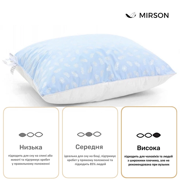 Подушка пуховая MirSon KARMEN №1805 "Bio-Blue" 90% Bio пух 60х60 см Высокая (2200003011913) - изображение 4