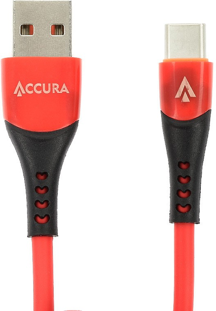 Kabel Accura USB Type-A - USB Type-C 1 m Rubber 5V/2A Red (5904726953211) - obraz 1