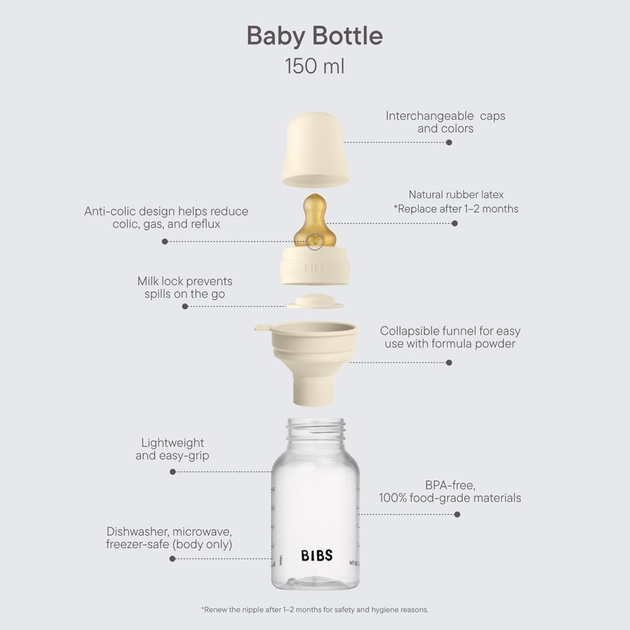 Дитяча пляшечка BIBS Baby Bottle Round Latex 270 мл Medium Flow (середній потік) Ivory - зображення 4