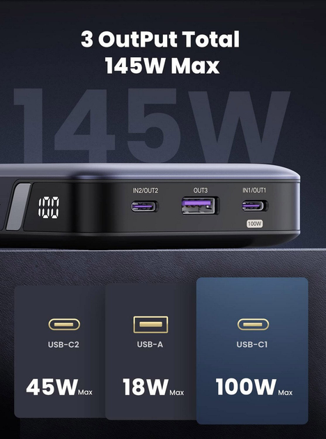 Powerbank Ugreen PB205 25000mAh 145W USB-C Grey (6941876213528) - obraz 11