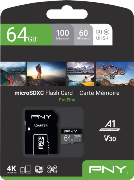 PNY PRO Elite microSDXC 64GB + Adapter SD (P-SDU64GV31100PRO-GE) - obraz 3