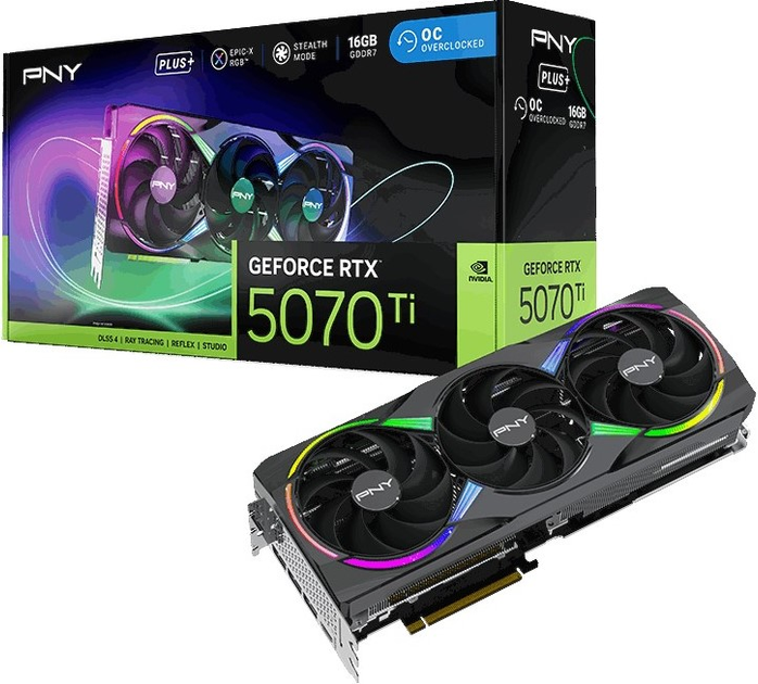 Karta graficzna PNY PCI-Ex GeForce RTX 5070 Ti EPIC-X RGB Triple Fan Plus OC Black 16GB GDDR7 (256bit) (2640/28000) (HDMI, 3 x DisplayPort) (VCG5071T16TFXXPB1-O) - obraz 9