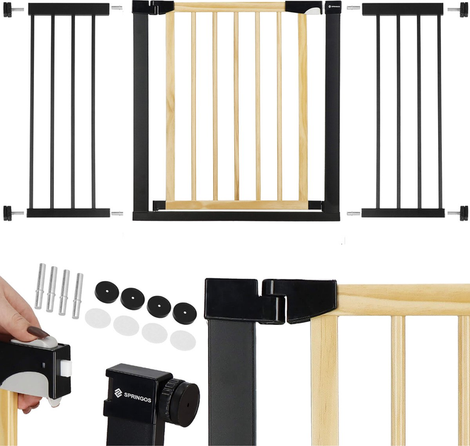 Bramka ochronna Springos brązowo-czarna 75-124 cm (5907719470597) - obraz 3