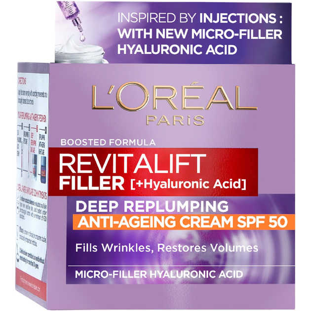 Krem do twarzy L'Oreal Paris Revitalift Filler SPF 50 z kwasem hialuronowym 50 ml (3600523982790) - obraz 1