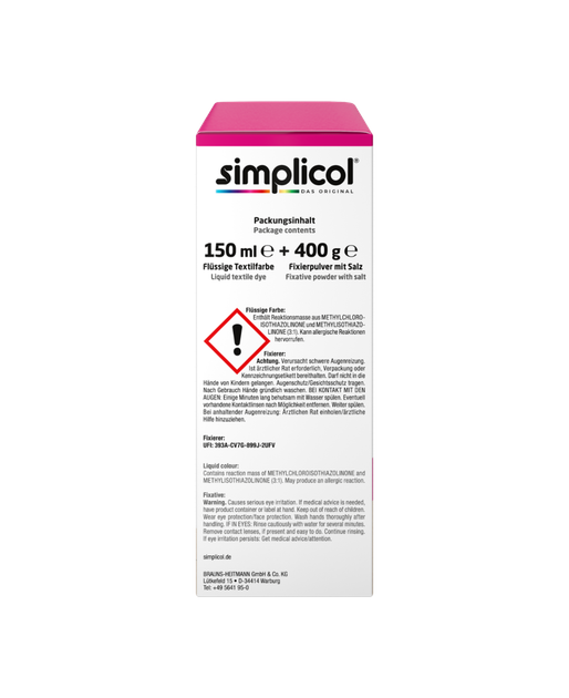Фарба для одягу та текстилю Simplicol Pink-Berry Intensiv (Рожева ягода ) 400 г + 150 ml рідкий барвник без упаковки (пошкоджена) - Фото 6 Фарба для одягу та текстилю Simplicol Pink-Berry Intensiv (Рожева ягода ) 400 г + 150 ml рідкий барвник без упаковки (пошкоджена) - зображення 6