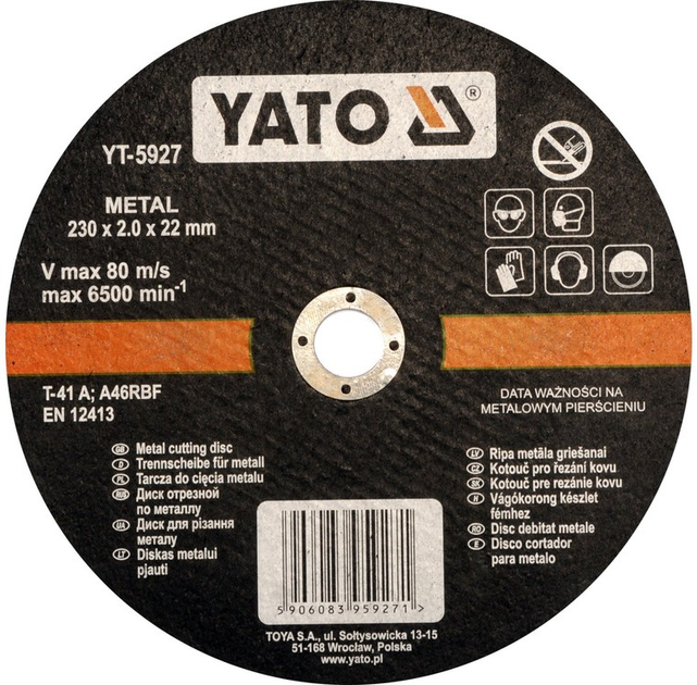 Tarcze do cięcia metalu YATO 230 x 2 mm YT-5927 (5906083959271) - obraz 1
