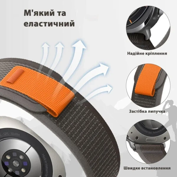 Нейлоновий ремінець broband Cloth Sport для Samsung Galaxy Watch Ultra (2024) - чорний - Фото 5 Нейлоновий ремінець broband Cloth Sport для Samsung Galaxy Watch Ultra (2024) - чорний - зображення 5