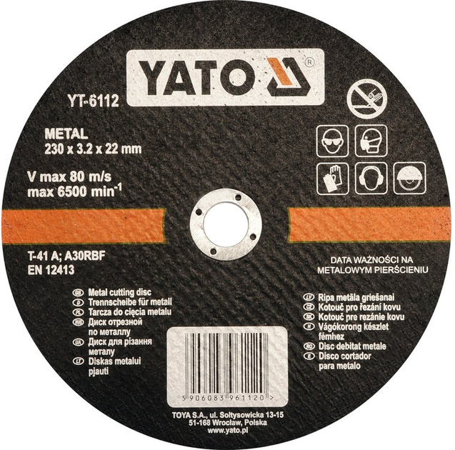 Tarcze do cięcia metalu YATO 230 x 3.2 mm YT-6112 (5906083961120) - obraz 1