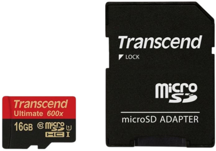 Karta pamięci Transcend microSDHC 16GB Class 10 UHS-I UltimateX600 + SD-adapter (TS16GUSDHC10U1) - obraz 1