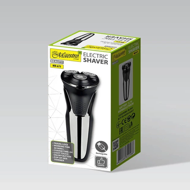 Акумуляторна електробритва для гоління бороди та вусів з USB Maestro MR-673 Pro Чорний + Щітка - изображение 5