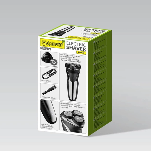 Акумуляторна електробритва для гоління бороди та вусів з USB Maestro MR-673 Pro Чорний + Щітка - изображение 6