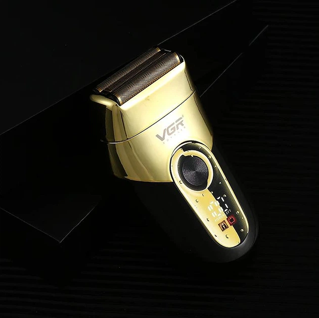 Бездротова електробритва для гоління обличчя з USB та LED-індикатором VGR V-383 Pro Золотистий з чорним + Підставка - изображение 9
