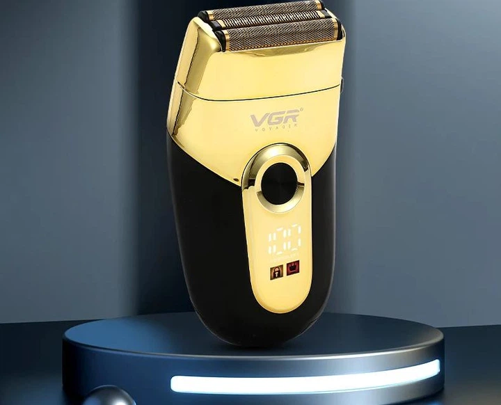 Бездротова електробритва для гоління обличчя з USB та LED-індикатором VGR V-383 Pro Золотистий з чорним + Підставка - изображение 10