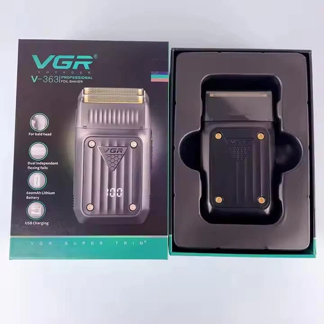Акумуляторна електробритва для гоління бороди та вусів з USB VGR V-363 Pro Чорний + Щіточка для чищення - изображение 6