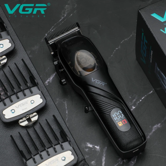 Професійна акумуляторна машинка для стрижки та бороди VGR V-269 4 насадки LED дисплей - изображение 3