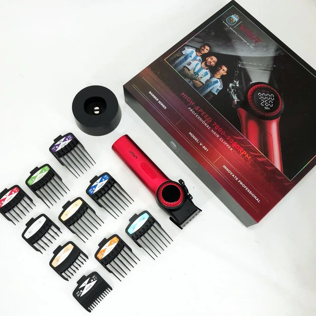 Професійна машинка для стрижки волосся VGR V-001 RED з дисплеєм 9000 об та 10 насадками (1,5-24 мм) - изображение 4