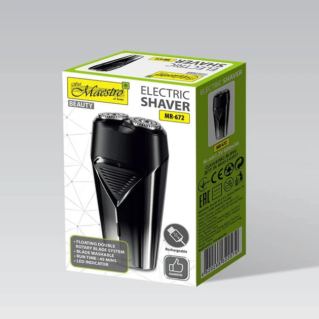 Акумуляторна електробритва для гоління бороди та вусів з USB Maestro MR-672 Pro Чорний + Щітка - зображення 4