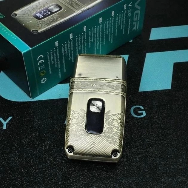 Професійна водонепроникна IPX6 електробритва для стрижки бороди та вусів з USB VGR V-335 Pro Золотистий + Чохол для зберігання - изображение 7