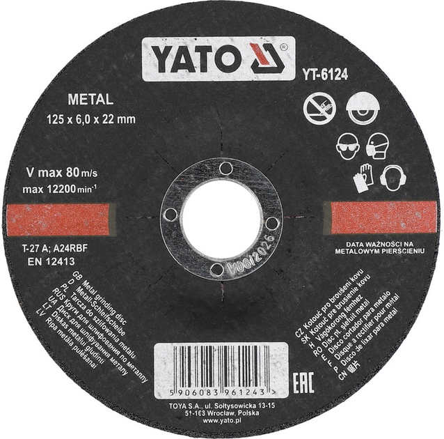 Tarcza do szlifowania metalu YATO 125 x 6 mm YT-6124 (5906083961243) - obraz 1