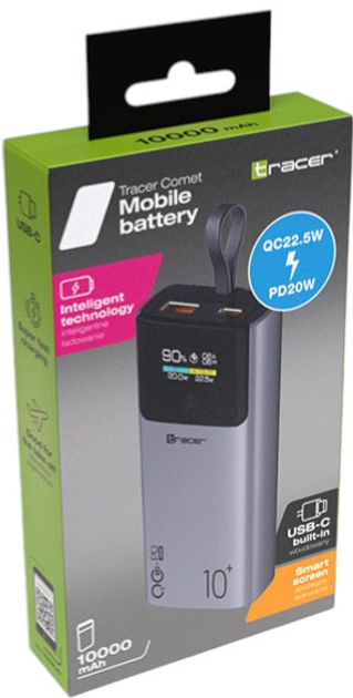 Powerbank Tracer Comet 10000mAh screen PD+QC Silver (5907512876756) - obraz 3