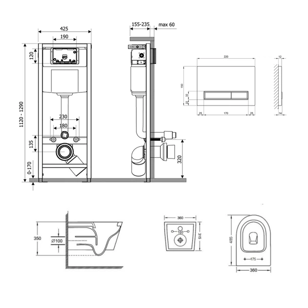 Готовое решение Qtap для ванной комнаты: подвесной унитаз Jay Ultra Quiet 485x360x320 + комплект инсталляции Nest 4 в 1 (линейная клавиша White) - изображение 2