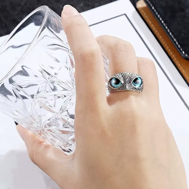 Кольцо OWL сова кольцо с изображением совы с голубыми глазами - изображение 2