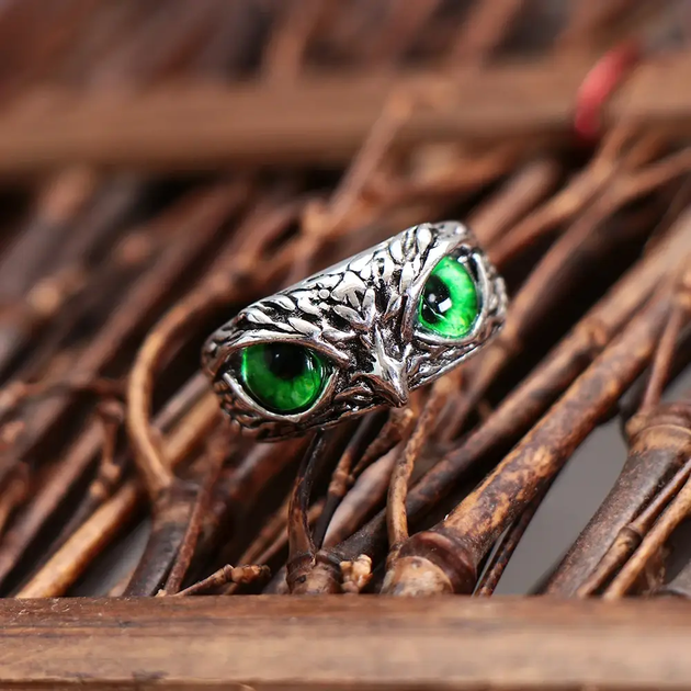 Кольцо OWL сова кольцо с изображением совы с зелеными глазами - изображение 2